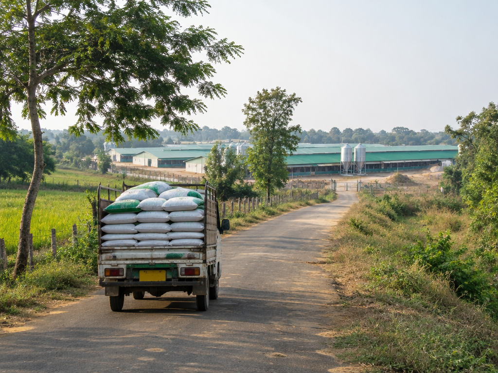 Delivery route from farm to shops on a map